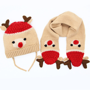 冬季儿童线帽男童女童宝宝圣诞帽麋鹿针织毛线套头帽子围巾新年帽