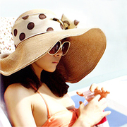 防晒太阳帽可折叠大沿遮阳帽，子女夏天海边沙滩帽，休闲度假大檐草帽