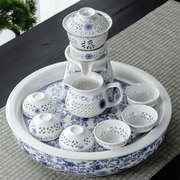 陶瓷茶盘大号储水圆形干泡盘整道家用喝茶热双层功夫茶具套装功夫