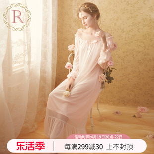 rosetree性感睡裙女春秋季长袖长款复古宫廷公主，风甜美冰丝睡衣裙