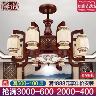 中式吊灯具中国风实木陶瓷餐厅，灯别墅复式楼中楼梯灯仿古客厅吊灯