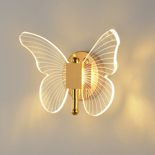 蝴蝶导光壁灯轻奢现代简约创意北欧酒店床头卧室电视墙LED三色光