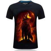 带有火山狼动物图案衣服立体3D短袖T恤男打底衫大码体恤2024