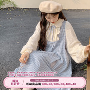 木茶出品自制蓝莓果酱，复古格子假两件连衣裙2024春秋初恋少女长裙