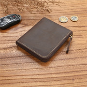钱包Top layer cowhide short zipper wallet leather wallet