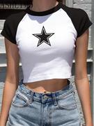 fivestartshirt超火性感五角星露脐，短装t恤女夏季短款t恤上衣