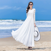 白色连衣裙雪纺长袖2023春夏气质显瘦大摆长裙到脚踝超长款