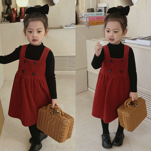 童装2021秋冬装女童背心裙红色韩版洋气儿童时髦公主吊带裙