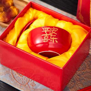 平安喜乐碗套装宝宝碗认干亲结婚生日寿碗陶瓷红碗筷定制礼盒