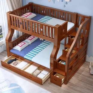 上下床高低实木儿童滑梯床二层组合上下铺衣柜双层床全实木子母床