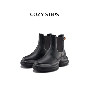 cozysteps可至春季女靴子，真皮切尔西短靴，弹力厚底平跟单靴7154