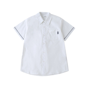 夏季男童校服袖口蓝条短袖衬衫英伦学院风中大童学生白色衬衣