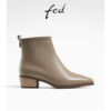 fed棕色真皮短靴秋季女靴，法式复古粗跟时装靴女款r0821-zc029