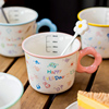 带刻度陶瓷牛奶杯家用儿童，小花马克杯女生可爱早餐燕麦喝水咖啡杯