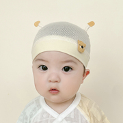 婴儿帽子夏季薄款可爱小熊纯棉胎帽小月龄宝宝新生儿夏天护卤门帽