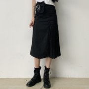 FILLE  酷酷黑裙。自制 日系设计感显瘦腰包中长款高腰半身裙女