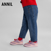 安奈儿童装女童牛仔棉裤加厚保暖冬季洋气印花小童休闲长裤
