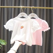 1-4岁女童夏装短袖T恤宝宝婴幼儿童洋气泡泡袖纯棉打底衫上衣半袖