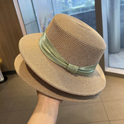 法式平顶草帽女夏季可折叠海边防晒遮阳帽子，时尚ins草编礼帽