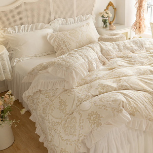 法式珊瑚绒四件套冬季床裙款加厚保暖双面绒蕾丝边被套公主风床品