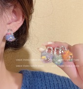 少女~彩虹毛线毛球耳环2024韩国小众设计感耳环可爱俏皮秋冬耳饰