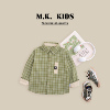 mk品牌儿童春款纯棉，衬衫外套经典格子衬衫，清新绿男童外套cg80112