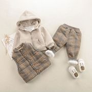 童装冬季男童女宝宝棉，三件套婴儿加绒加厚卫衣保暖套装1-4岁