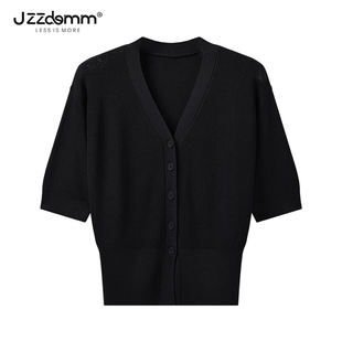 九州诚品/JZZDEMM冰丝薄款五分袖针织开衫女夏季简约外搭上衣
