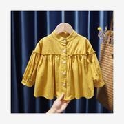 巴拉巴柆女童小清新衬衫2024秋装，韩版儿童上衣，宝宝学院风洋气