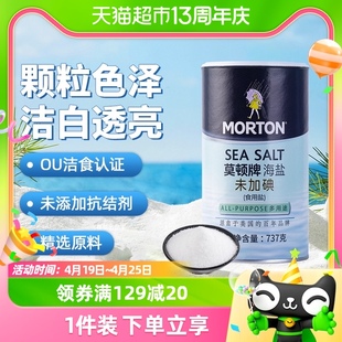 中盐莫顿无碘海盐食用盐家用737g食盐瓶装未加碘不添加抗结剂
