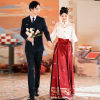 套装精致绣花蕾丝上衣，新中式秋冬国风马面，裙新娘红色结婚汉元素