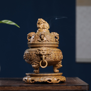 绿檀木雕刻貔貅盘香炉香薰炉摆件居家用室内茶道办公桌面实木文玩