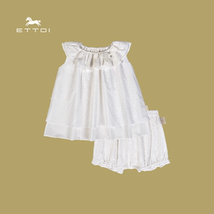 ETTOI爱多娃童装儿童夏季百搭纯棉纯白网纱女童连衣裙两件套