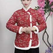 中式唐装棉衣女冬装，棉服外套妈妈民族风，复古驼绒女士花棉袄