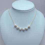 保证天然珍珠微笑6-7mm项链圆形白色，925银镀金链百搭女款