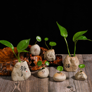 粗陶茶宠禅意茶道茶具摆件茶桌，茶台迷你博古架装饰品，小摆设插花器