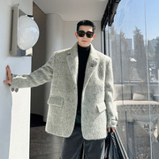秋冬韩国重磅加厚羊毛呢，西装男小众铆钉袖袢设计感气质呢子外套潮