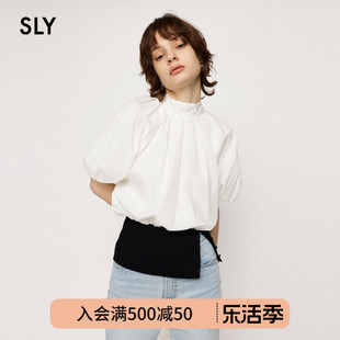SLY 夏季宫廷风花苞系带甜美淑女短袖衬衫030GAZ30-0590