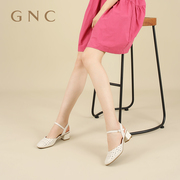 GNC镂空一字扣包头凉鞋女夏季简约甜美真皮粗跟后空百搭单鞋