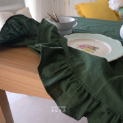 北欧简约现代美式复古墨绿色纯棉盖布巾茶几布台布料餐桌布艺装饰