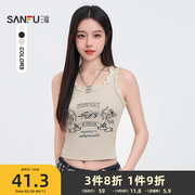 三福背心吊带女2025新款夏季复古蕾丝边修身外穿宽肩无袖上衣女装