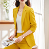 黄色西装外套纯色长袖西装后开叉小个子气质时尚装装两件绣LG