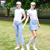 夏季ZG6高尔夫球服女装套装女白色网球服短袖上衣浅蓝九分喇叭裤