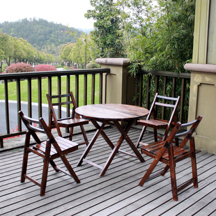 碳化防腐实木户外折叠桌椅阳台别墅实木餐桌椅组合庭院花园桌椅组