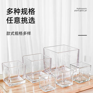简约水培玻璃花瓶透明方缸水养百合郁金香水仙白掌器皿客厅小花盆
