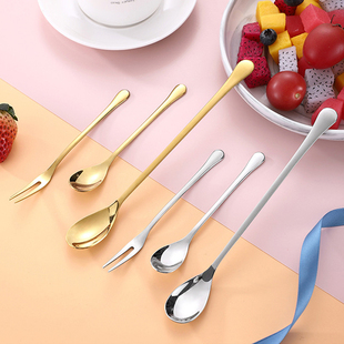 304不锈钢咖啡勺长柄勺子冰淇淋，甜品调料勺水果，叉蜂蜜搅拌奶茶勺