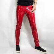 权志龙同款红色超亮紧身镜面，皮裤弹力pu裤，性感夜店男模ds演出服装