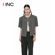 ETHOR 设计师品牌 IINC 23SS圆领短袖休闲灰色西装外套女