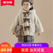 儿童新中式冬装女童毛衣，2023加绒连帽，外套宝宝蝴蝶结毛绒上衣
