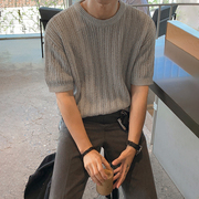 mrcyc设计感镂空针织衫，t恤男夏季宽松圆领短袖韩版潮流小众半袖
